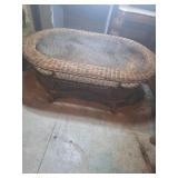 Oval Brown Wicker Coffee Table With Glass Top