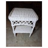 White Wicker End Table with Two Tiers