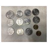 13 Eisenhower and Dollar Coins