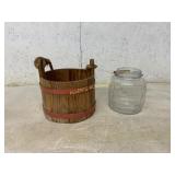 Wooden Bucket and Glass Jar
