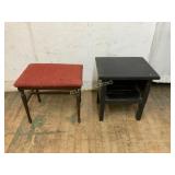 Wood Side Table and Upholstered Stool Set