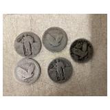5 Standing Liberty Silver Quarters