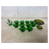 13 Pieces Green Glass Tableware