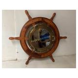 Wood Ship Wheel Mirror with Brass Porthole