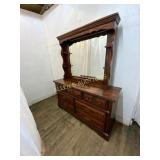 Wooden Dresser with Attached Mirror