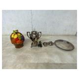 Silver-Plated Tea Set with Decorative Ceramic Jar