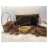 Wicker Baskets and Wooden Picnic Basket