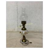 Milk Glass Oil Lamp With Brass Accents