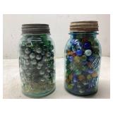 Two Mason Jars with Glass Marbles