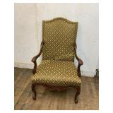 Carved Wooden Armchair with Upholstery