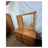 Pine Dresser With Mirror and Six Drawers