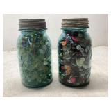 2 Ball Mason Jars With Buttons and Marbles
