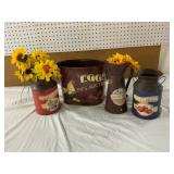 Farm-Themed Metal Containers with Flowers