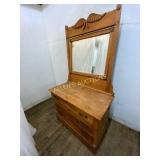 Wooden Dresser with Mirror and Three Drawers