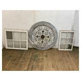 2 Wooden Window Frames andï¿½ Iron Grille