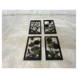 Four Framed Metal Floral Wall Plaques