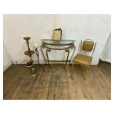 Glass-Top Table, Chair, Candleholders