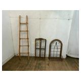 Wood Ladder and Two Decorative Metal Frames