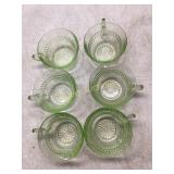 6 Green Depression Glass Teacups