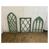 Three Green Wooden Window Frames