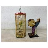 Clown Figurine with Drum and Birdcage Decor