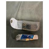 Folding Knife with Case and Blue Handle