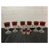 Ruby Flash Glass Goblets with Salt and Pepper Shak