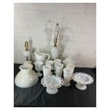 Milk Glass Items Including Two Milk Glass Lamps