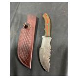 Damascus Steel Knife with Leather Sheath