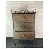 Metal and Wood Three-Drawer Cabinet
