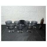 Pressed Glass Dessert Cups and Decorative Bottle