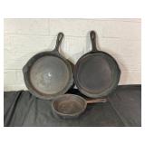 Three Vintage Cast Iron Skillets