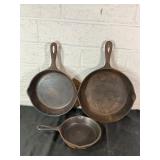 Three Vintage Cast Iron Skillets