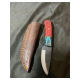 Fixed Blade Knife with Multicolored Wood Handle