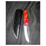 Fixed Blade Knife with Red and Black Handle