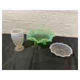 Three Pressed and Opalescent Glass Pieces