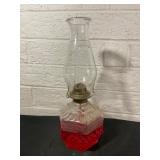 Glass Oil Lamp with Red Pressed Glass Base