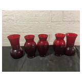 Five Tiger Blood Glass Vases