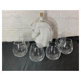Ceramic Horse Decanter With Six Glasses