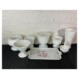 Milk Glass Vases and Serving Tray