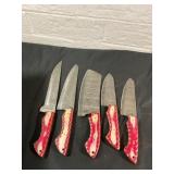 Five Damascus Steel Chef and Utility Knives