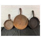 Three Cast Iron Skillets with Handles