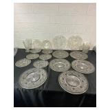 Pressed Glass Tableware Set with Geometric Designs