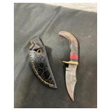 Damascus Steel Knife with Leather Sheath