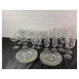32-Piece Etched Glass Stemware and Plates Set