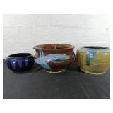 Three Glazed Ceramic Pottery Bowls