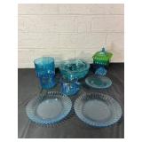 Blue and Green Glass Tableware