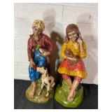 Painted Ceramic Figurines of Boy, Girl, and Pets