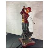Painted Golfing Lady Figurine on Wooden Base