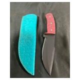 Custom Knife with Red Handle and Teal Sheath